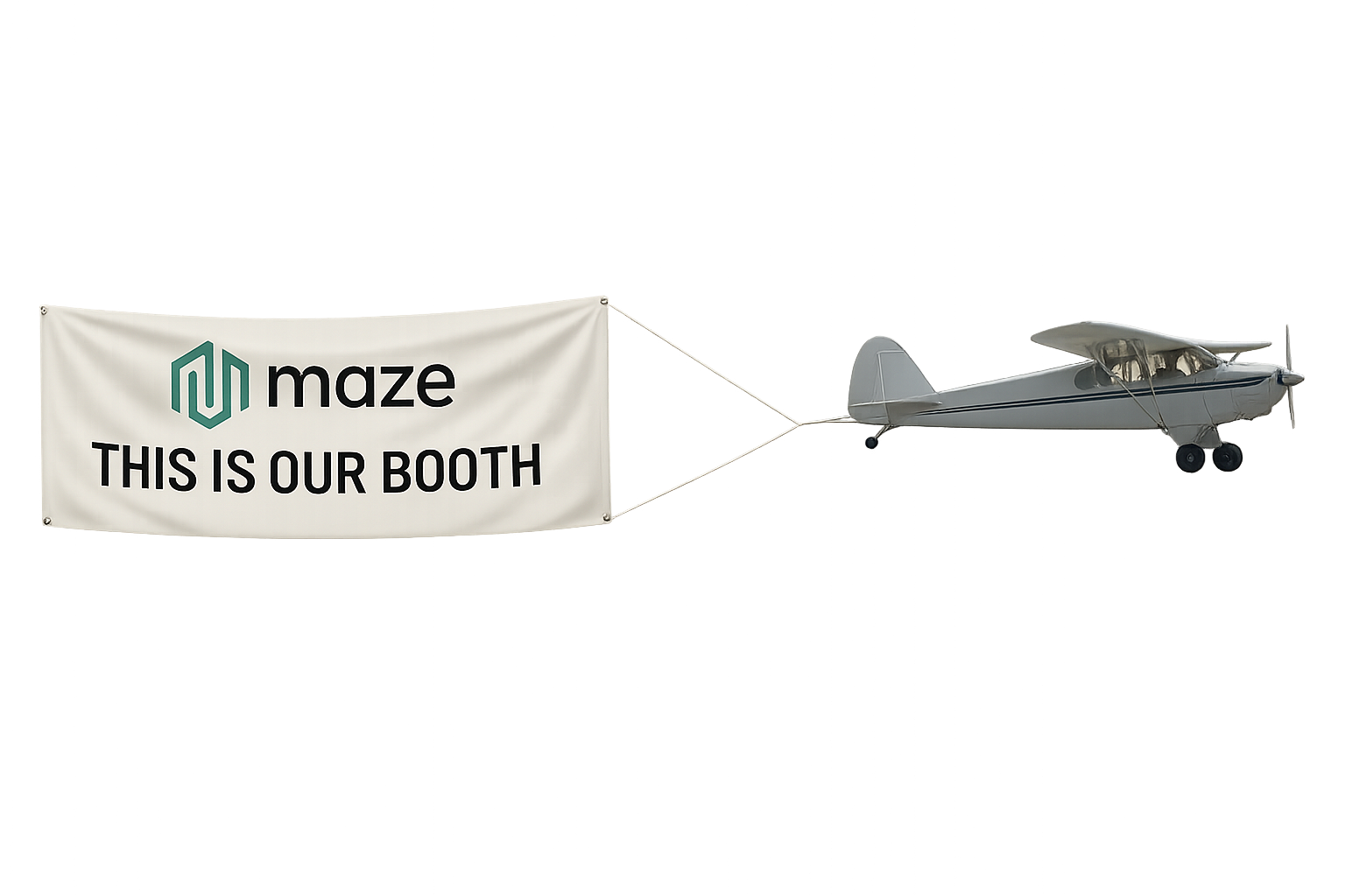 Maze plane with banner: This is our booth